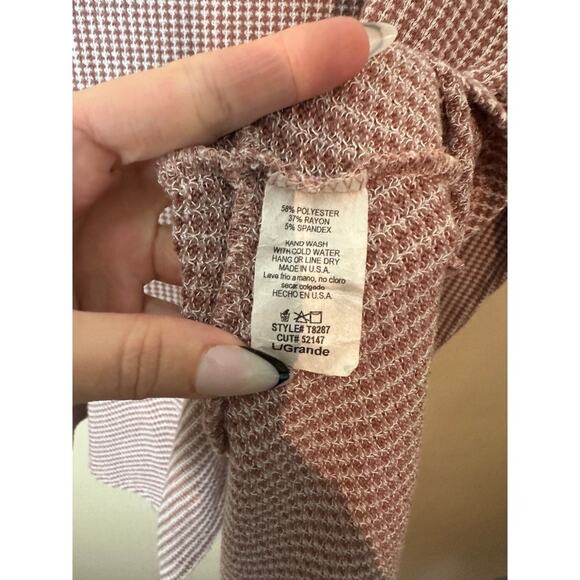 MTS Blouse Women Size Large Brown White Checked Tunic Long Sleeve - Picture 4 of 5